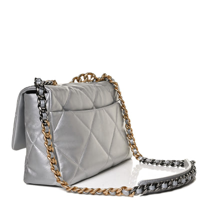 Chanel Metallic Goatskin Quilted Large Chanel 19 Flap Silver 3 of 12