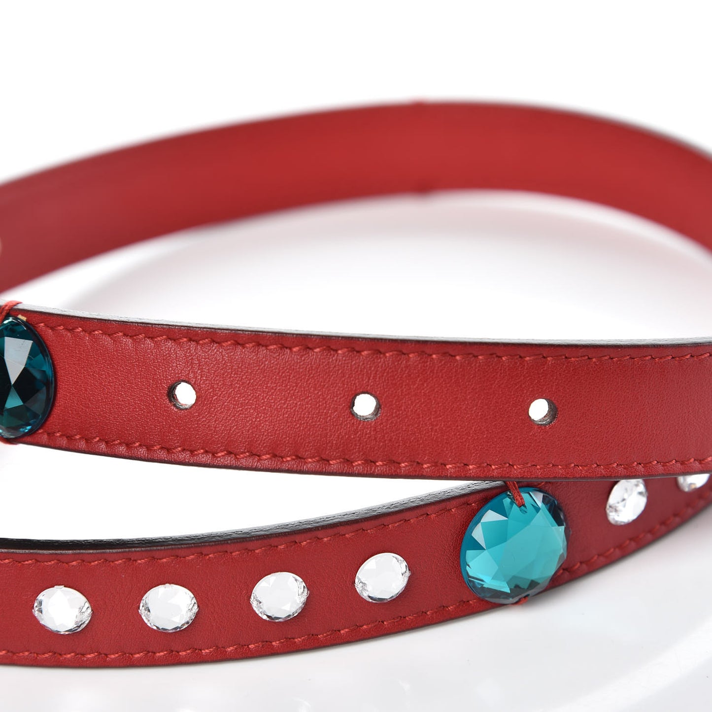 Calfskin Crystal Embellished Double G Belt 80 32 Hibiscus Red