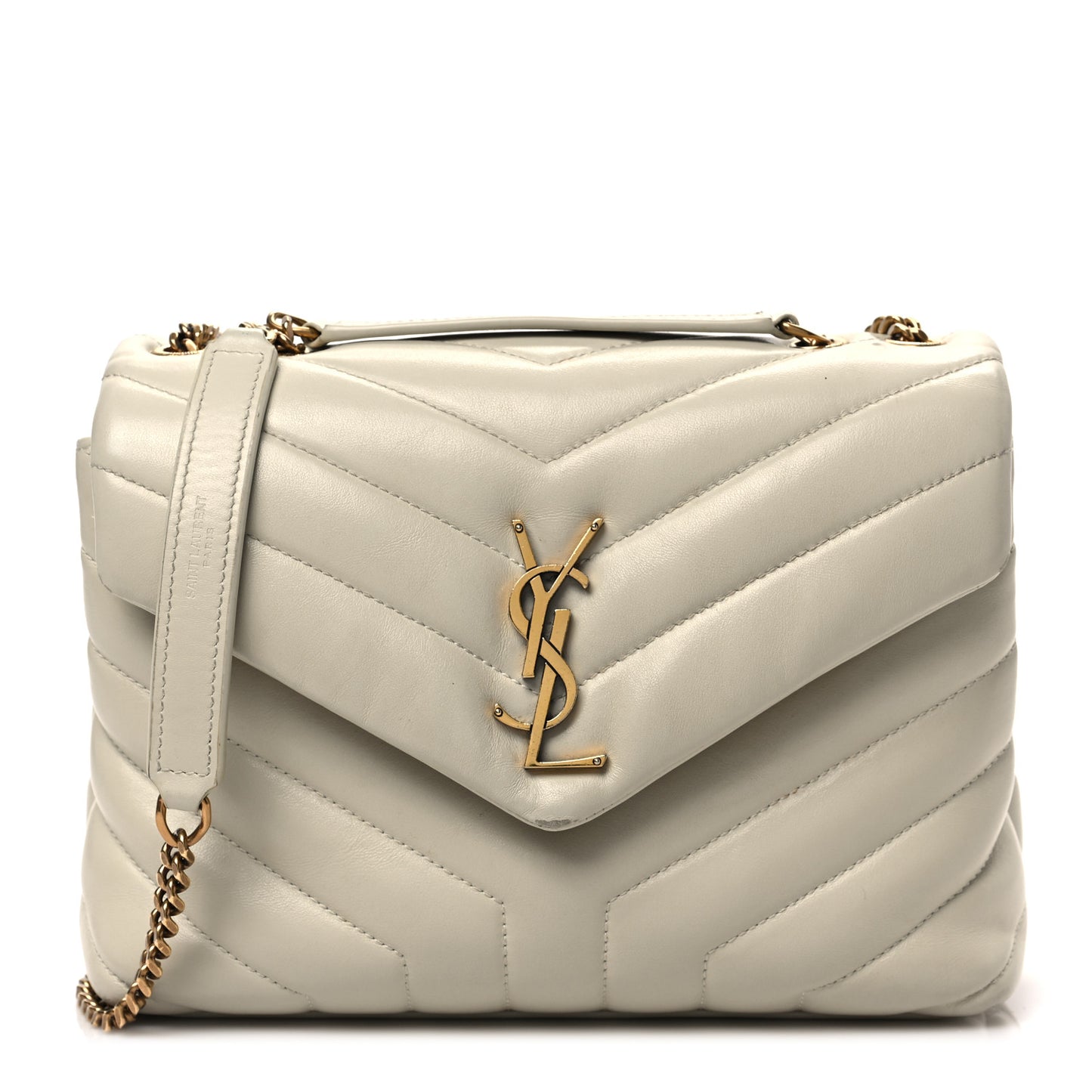 Calfskin Y Quilted Monogram Small Loulou Chain Satchel Crema Soft