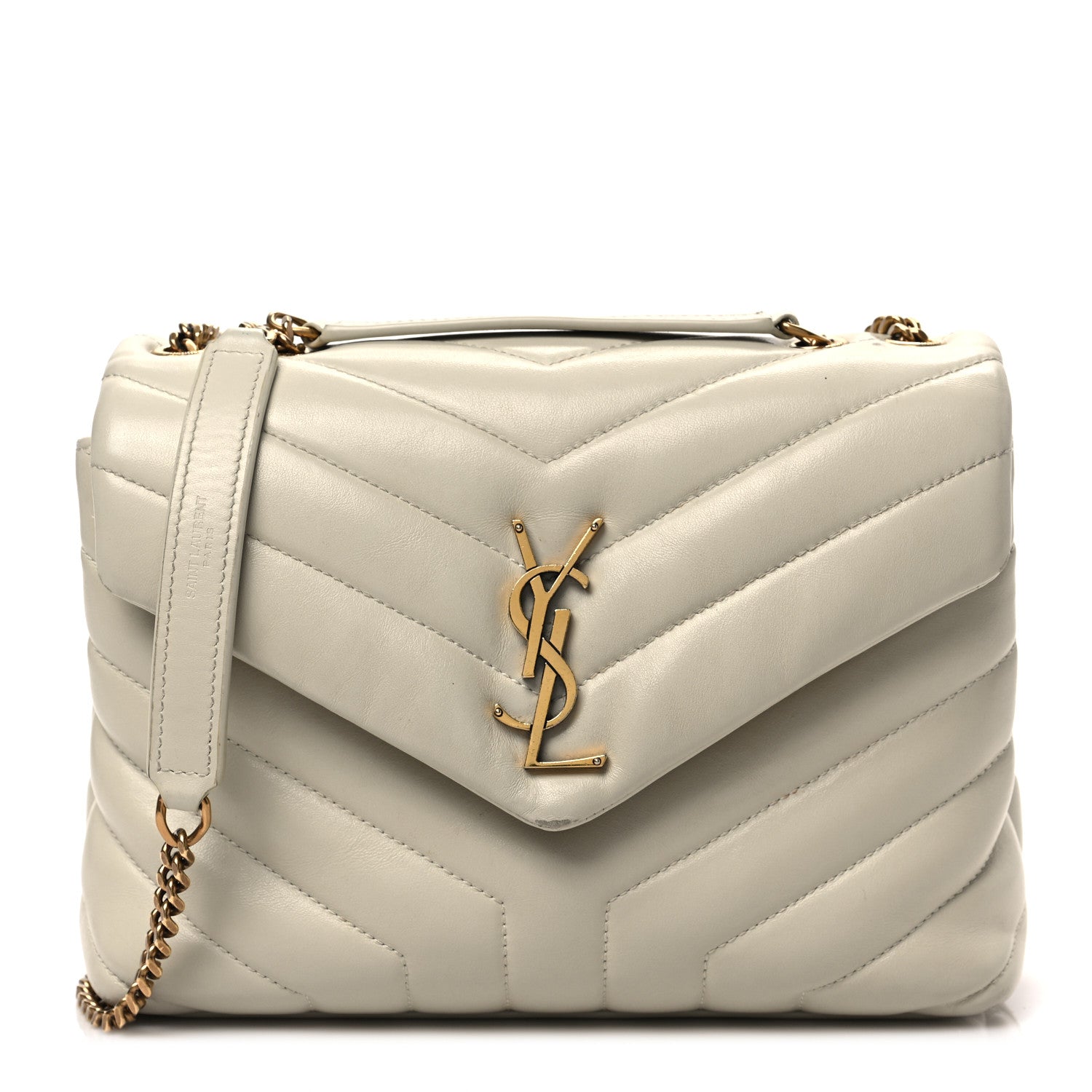 Saint Laurent Calfskin Y Quilted Monogram Small Loulou Chain Satchel Crema Soft 1 of 8