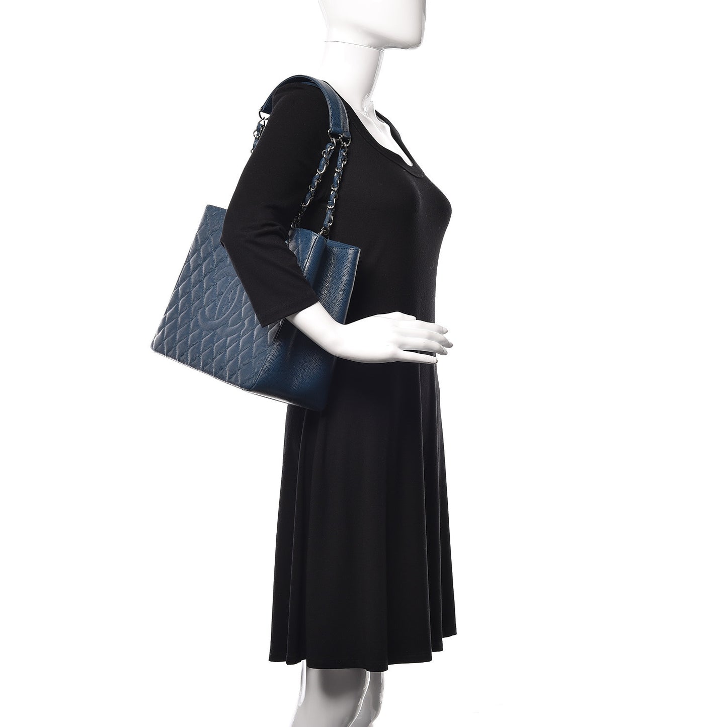 Caviar Quilted Grand Shopping Tote GST Dark Blue