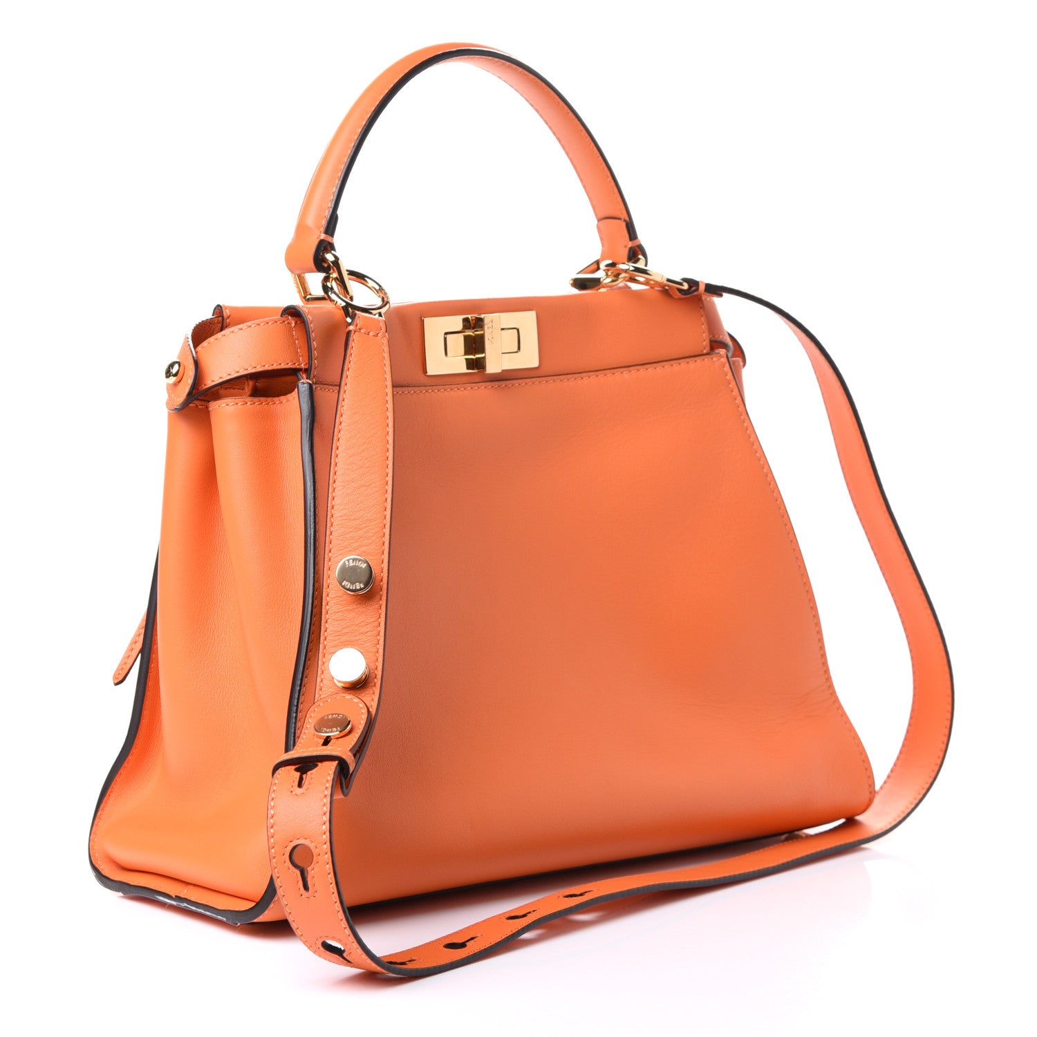 Fendi Vitello Seta Shiny Nappa Medium 3 Pocket Peekaboo Iconic Satchel Papaya 2 of 4