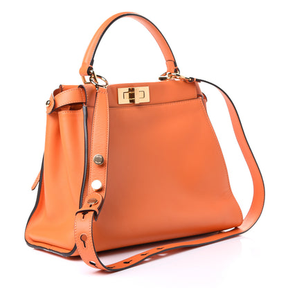 Fendi Vitello Seta Shiny Nappa Medium 3 Pocket Peekaboo Iconic Satchel Papaya 2 of 4