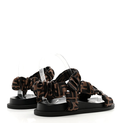 Fendi Satin FF Ruched Sandals 36 Tobacco Black 4 of 9