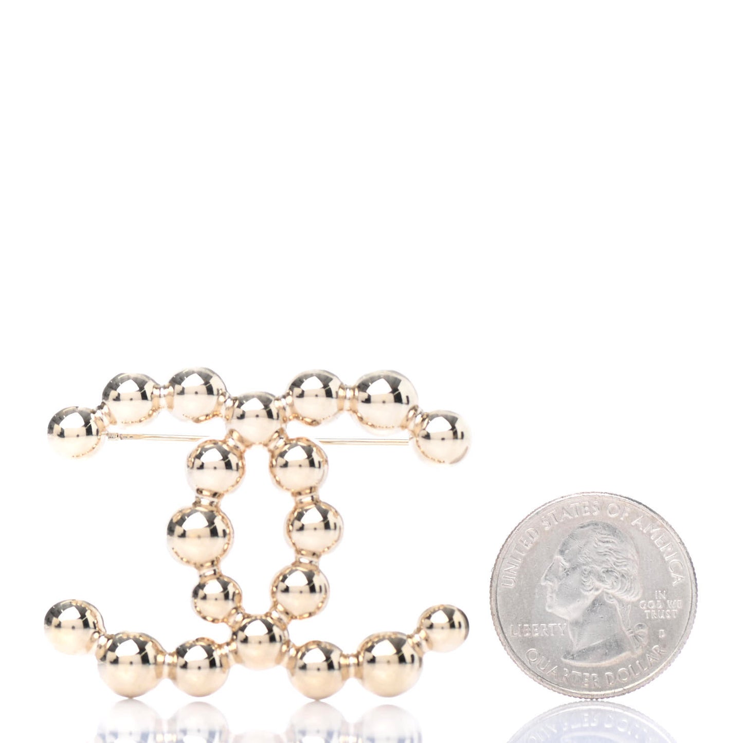 Metal Beaded CC Brooch Gold