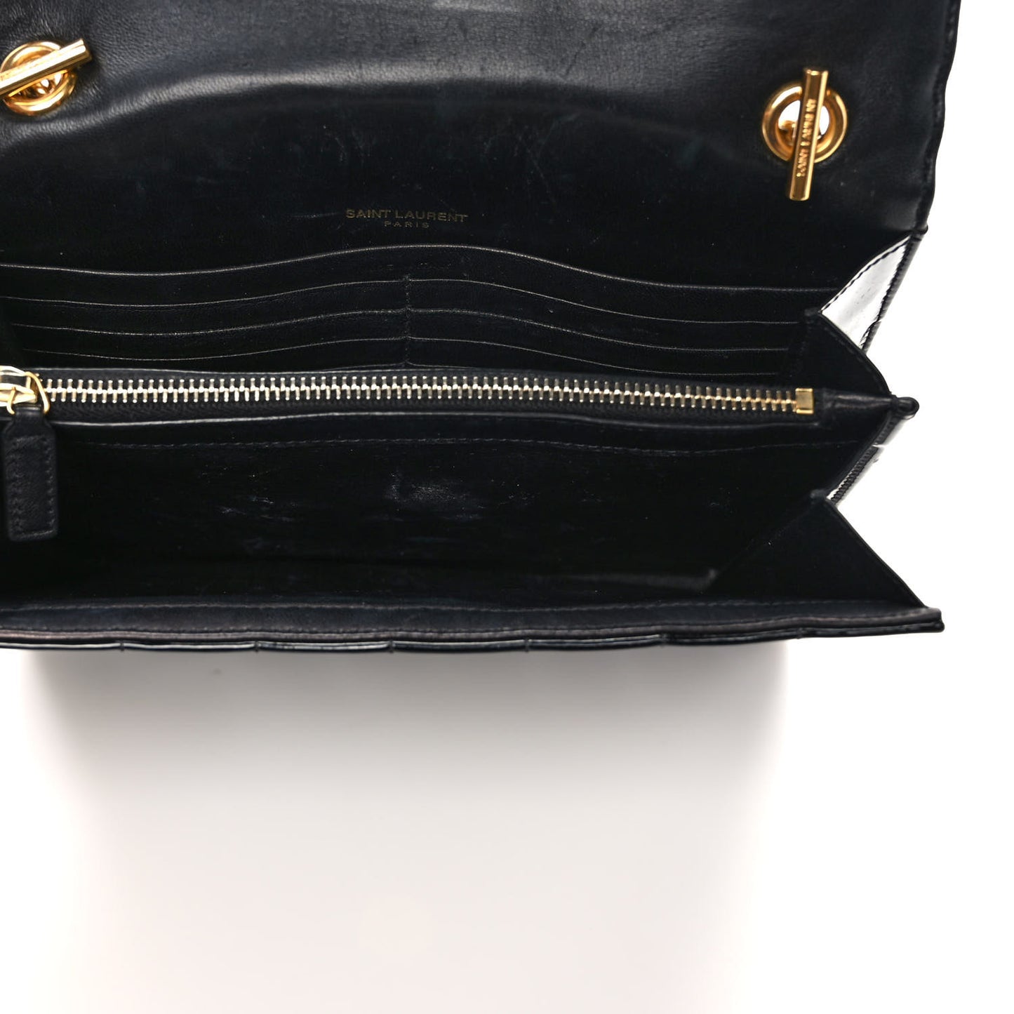 Patent Calfskin Matelasse Monogram Vicky Chain Wallet Black