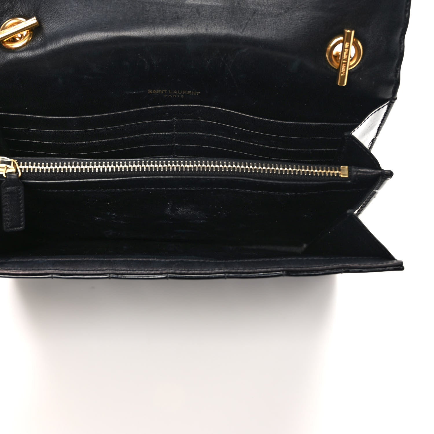 Saint Laurent Patent Calfskin Matelasse Monogram Vicky Chain Wallet Black 5 of 11