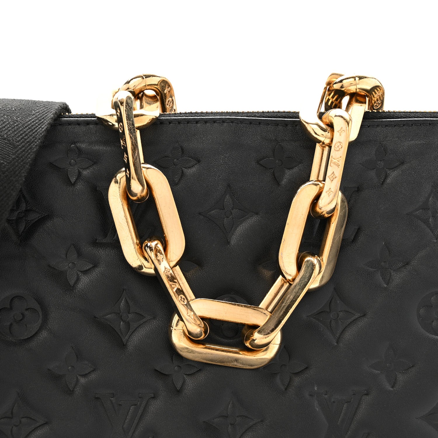 Louis Vuitton Lambskin Embossed Monogram Coussin MM Black 1807294