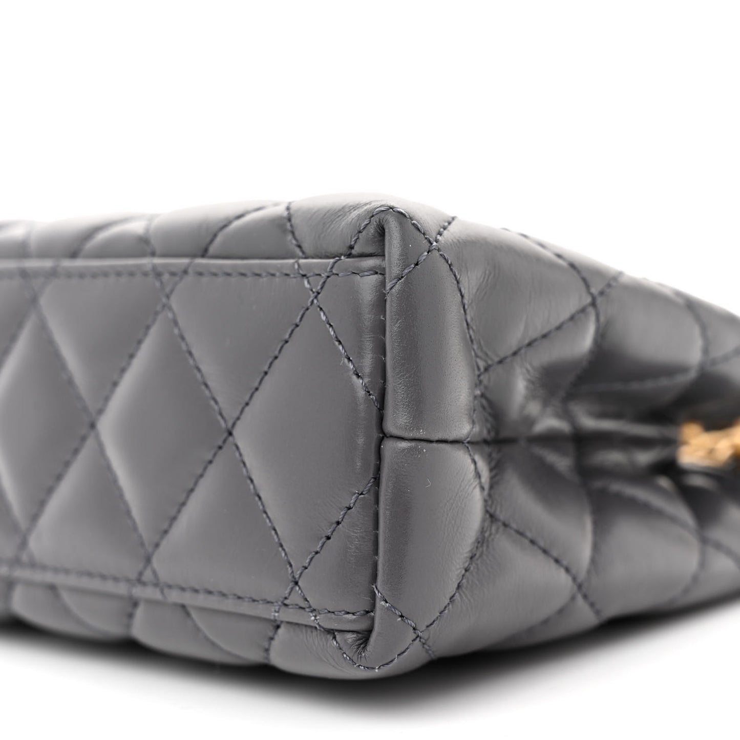 Shiny Aged Calfskin Quilted Nano Kelly Shopper Grey