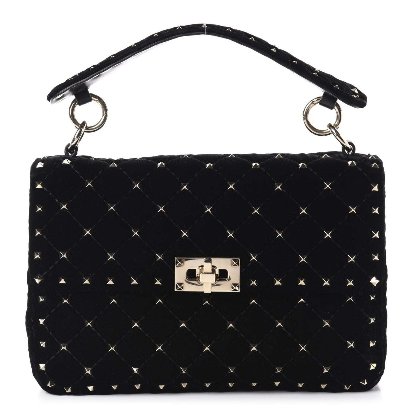 Velvet Medium Rockstud Spike Shoulder Bag Black