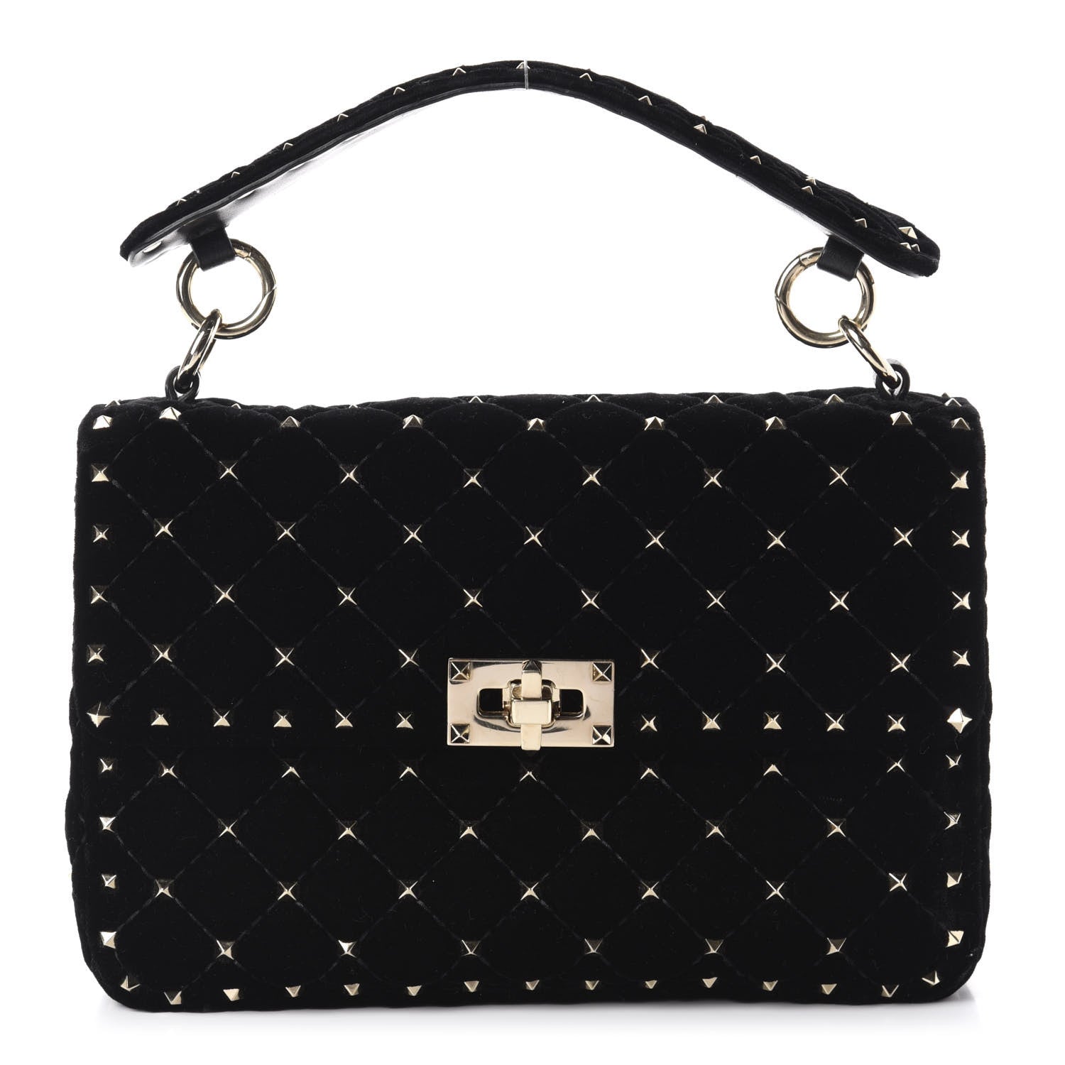 Valentino Garavani Velvet Medium Rockstud Spike Shoulder Bag Black 1 of 10
