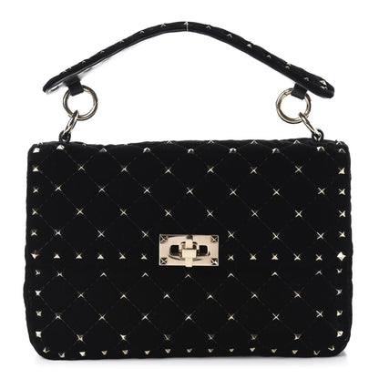 Valentino Garavani Velvet Medium Rockstud Spike Shoulder Bag Black 1 of 10
