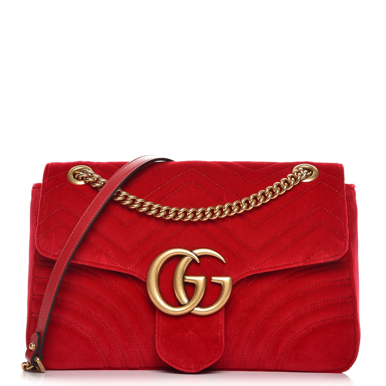 Gucci Velvet Matelasse Medium GG Marmont Shoulder Bag Hibiscus Red 1 of 7