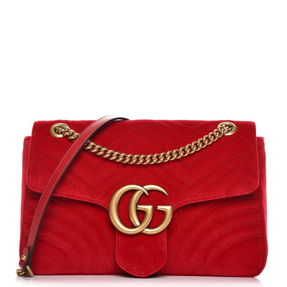 Gucci Velvet Matelasse Medium GG Marmont Shoulder Bag Hibiscus Red 1 of 7