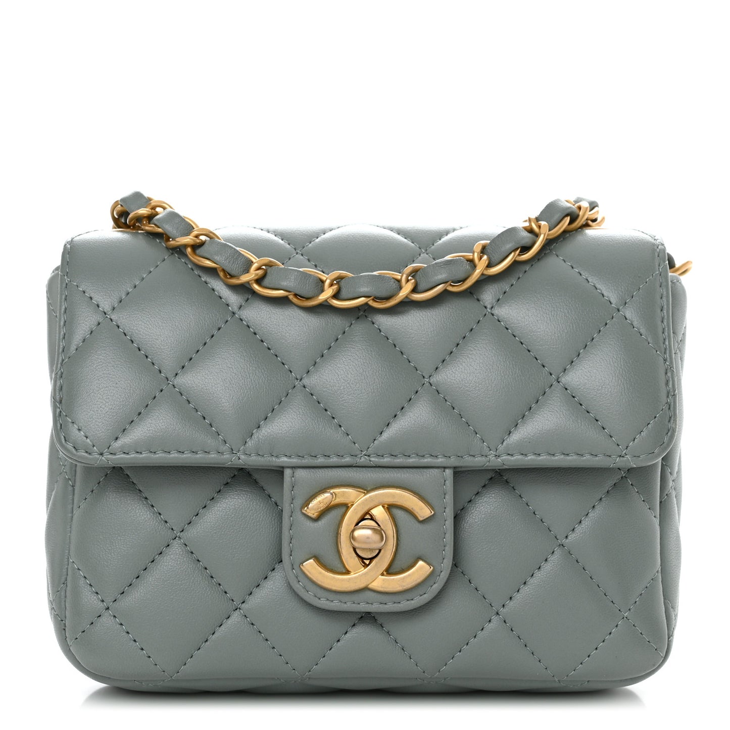 Lambskin Quilted Casino Chips Mini Square Flap Grey
