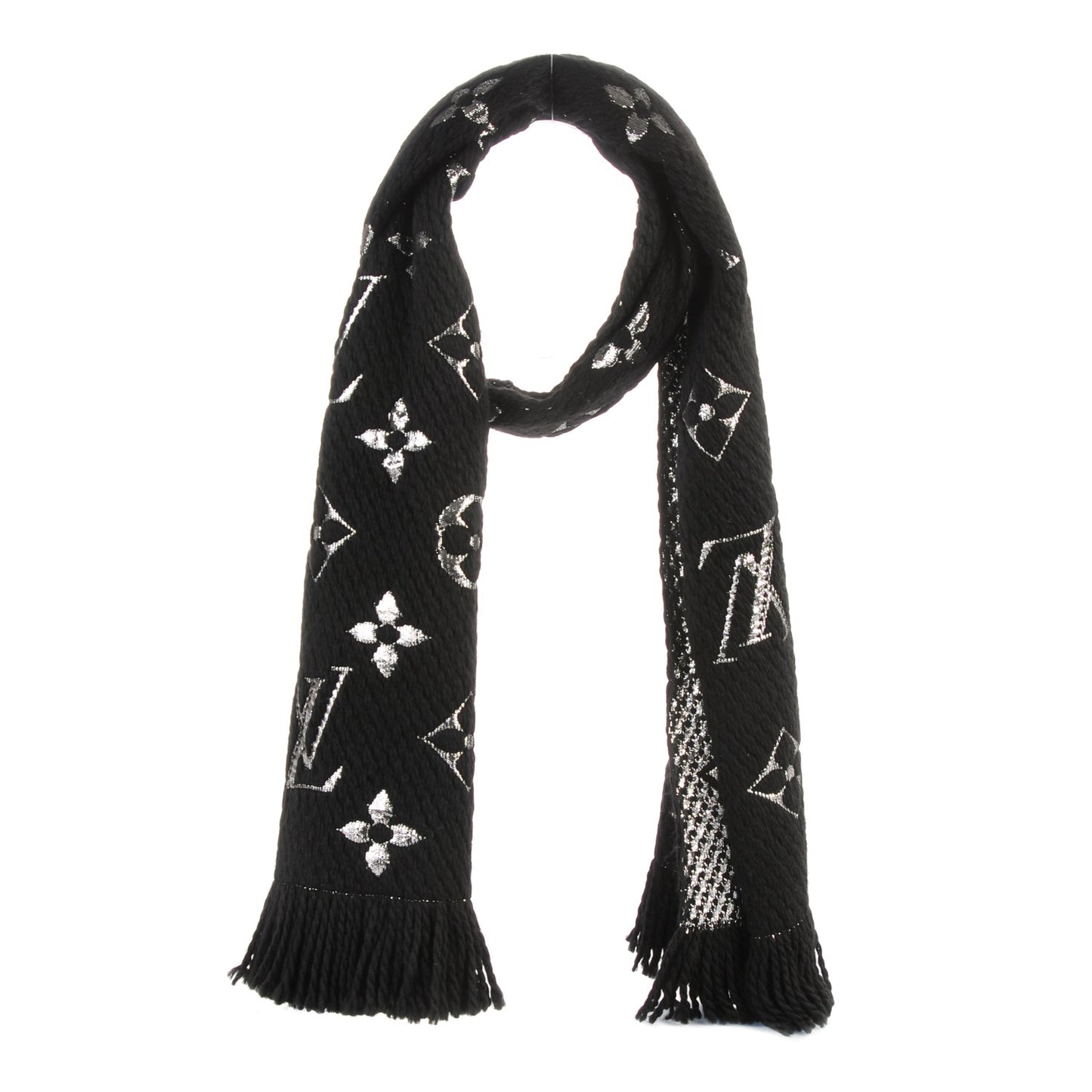 Wool Silk Logomania Shine Scarf Black