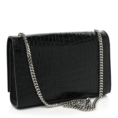 Saint Laurent Calfskin Crocodile Embossed Medium Classic Monogram Kate Tassel Satchel Black 3 of 15