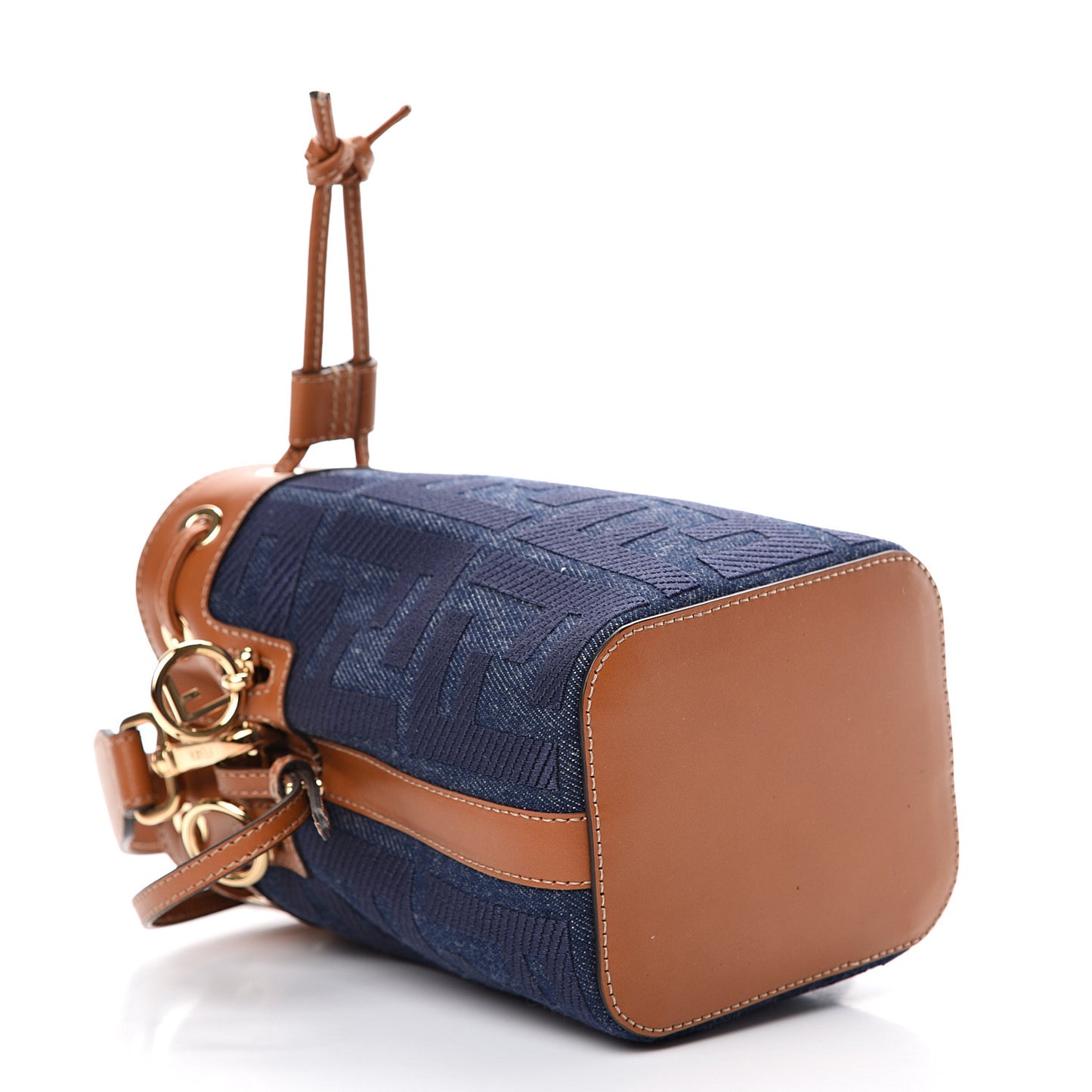Denim Vitello King F is Fendi FF Embroidered Mini Mon Tresor Bucket Bag Blue Cuoio