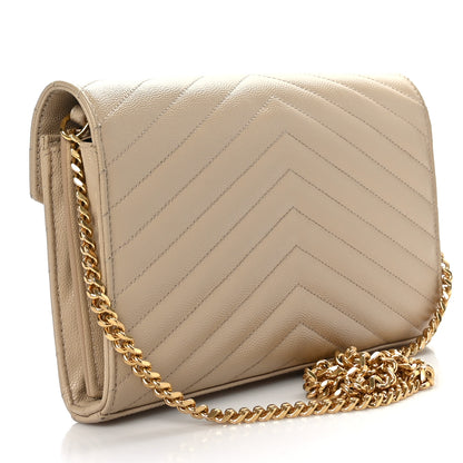 Saint Laurent Grain De Poudre Matelasse Chevron Monogram Chain Wallet Nude Powder 3 of 9