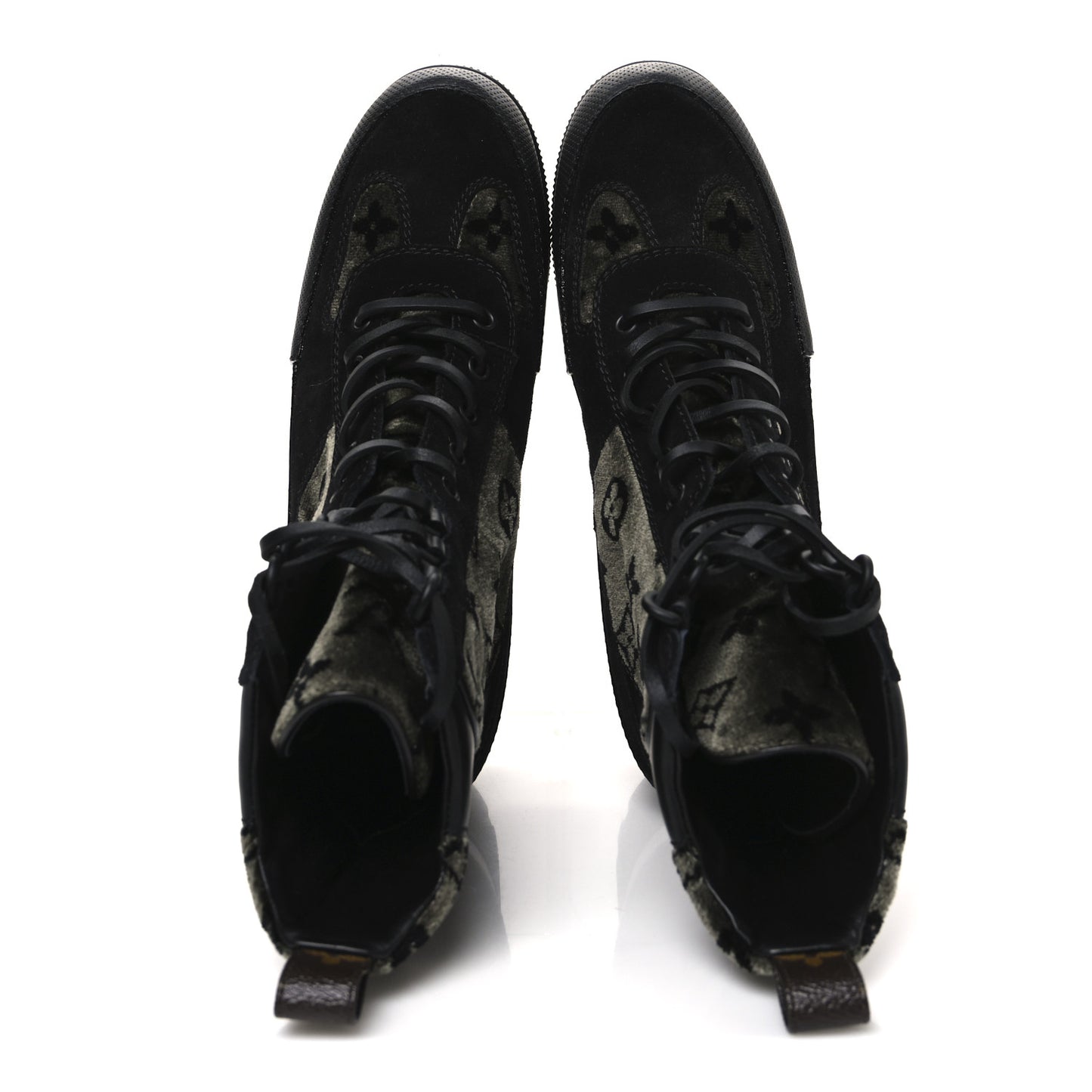 Velvet Calfskin Monogram Laureate Platform Desert Boots 39 Black Green