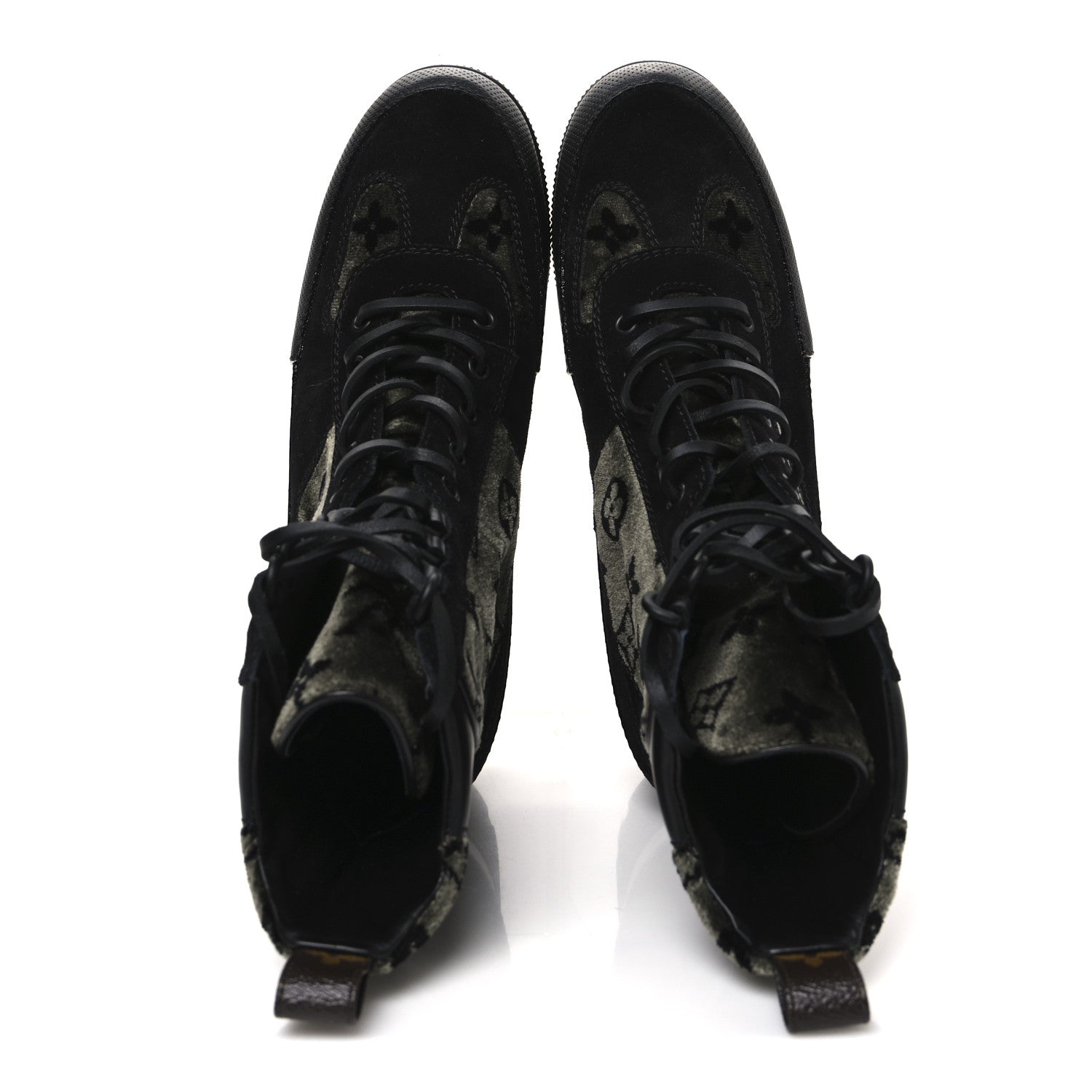 Louis Vuitton Velvet Calfskin Monogram Laureate Platform Desert Boots 39 Black Green 2 of 10