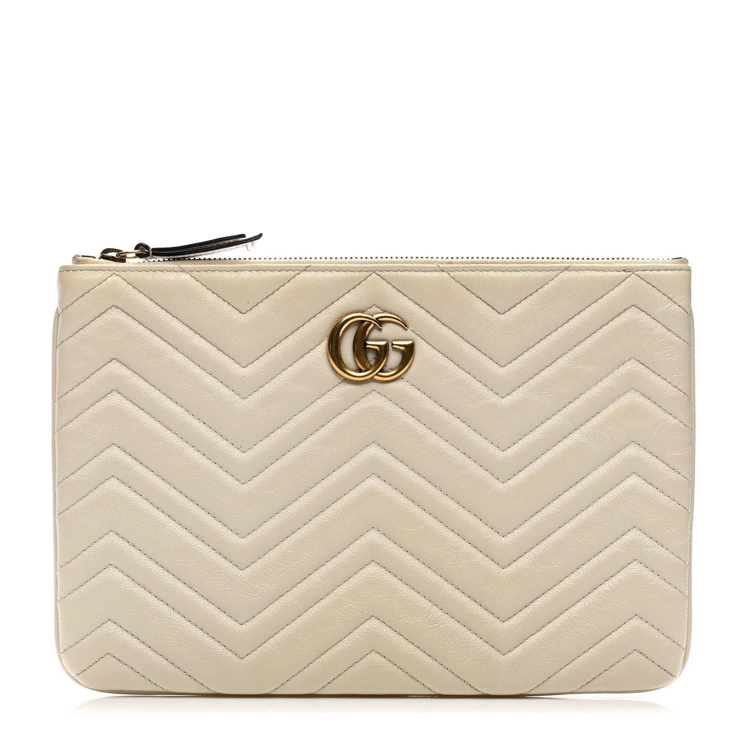 Gucci Calfskin Matelasse Chevron Heart GG Marmont Clutch Mystic White 1 of 10