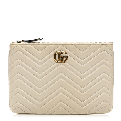 Gucci Calfskin Matelasse Chevron Heart GG Marmont Clutch Mystic White 1 of 10