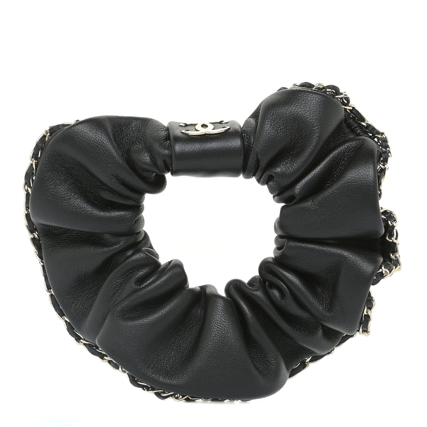 Lambskin Chain CC Hair Scrunchie Black Gold