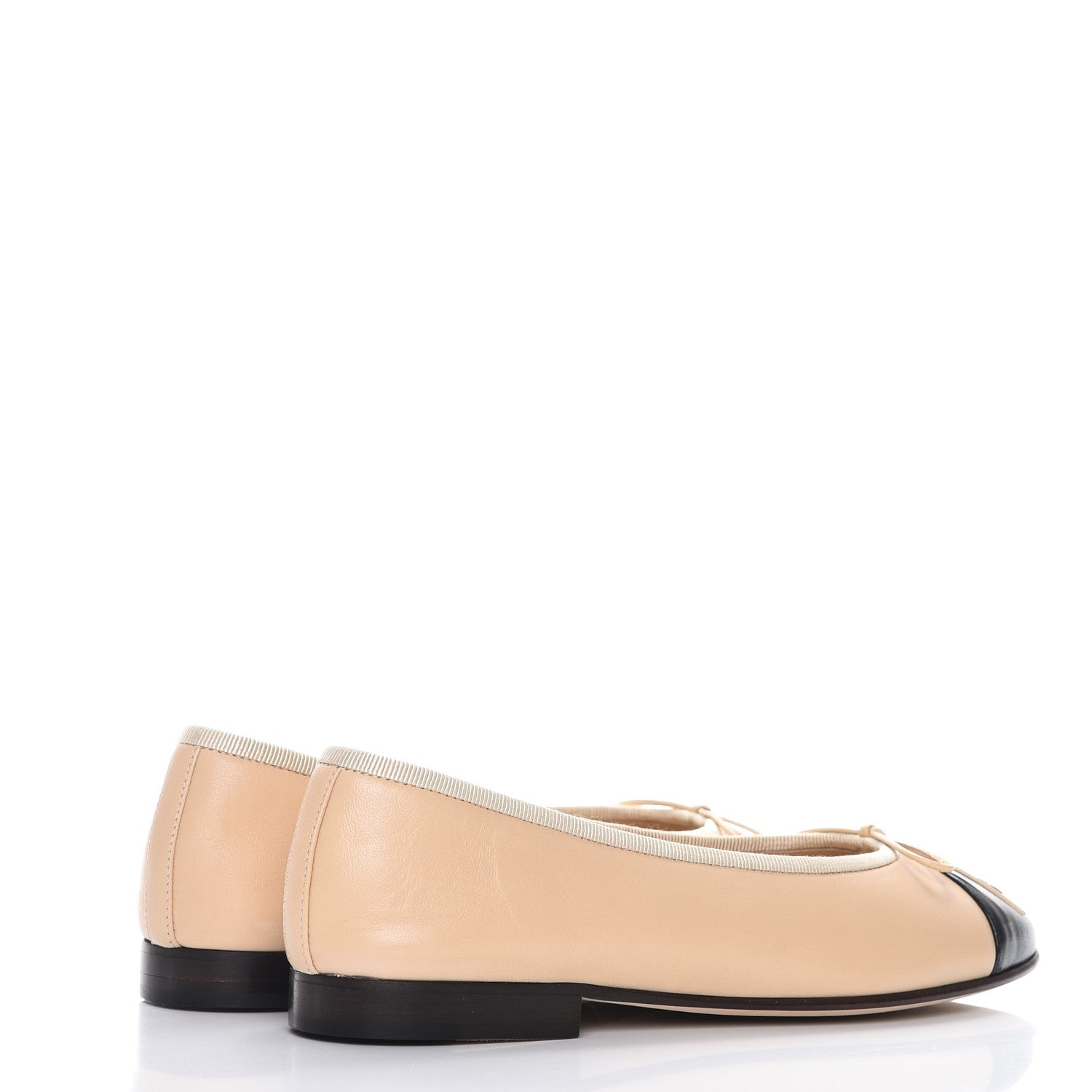 Chanel Lambskin Cap Toe Ballerina Flats 35 Beige Black 4 of 9