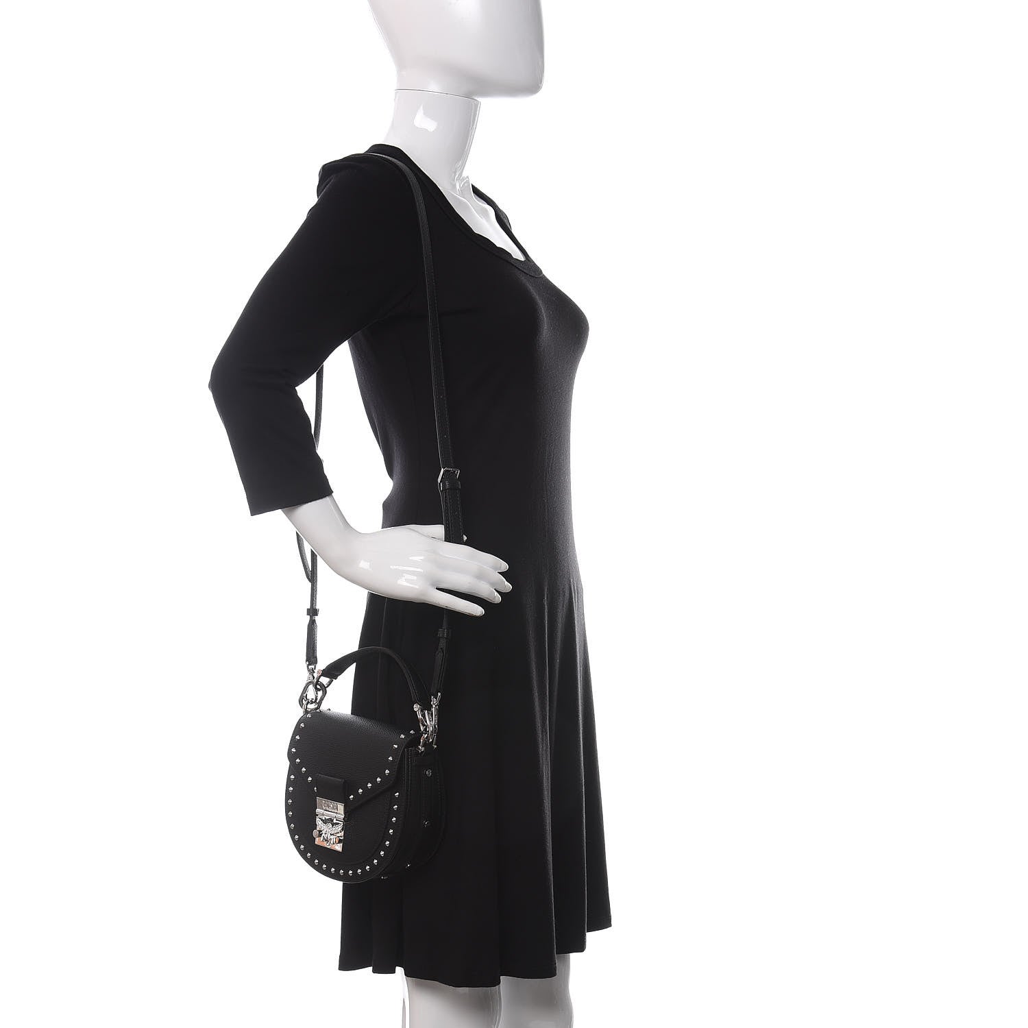 MCM Calfskin Mini Patricia Studded Crossbody Bag Black 2 of 10
