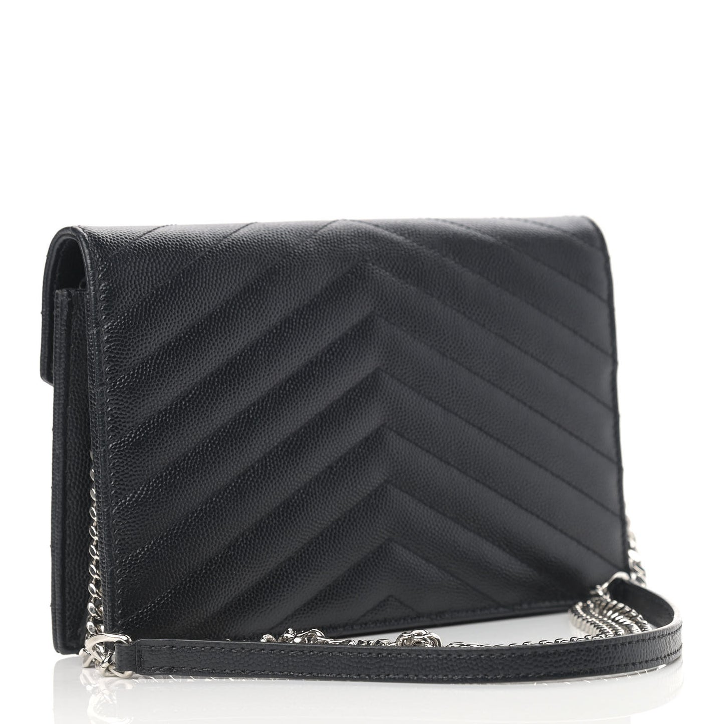Grain De Poudre Matelasse Chevron Monogram Envelope Chain Wallet Black