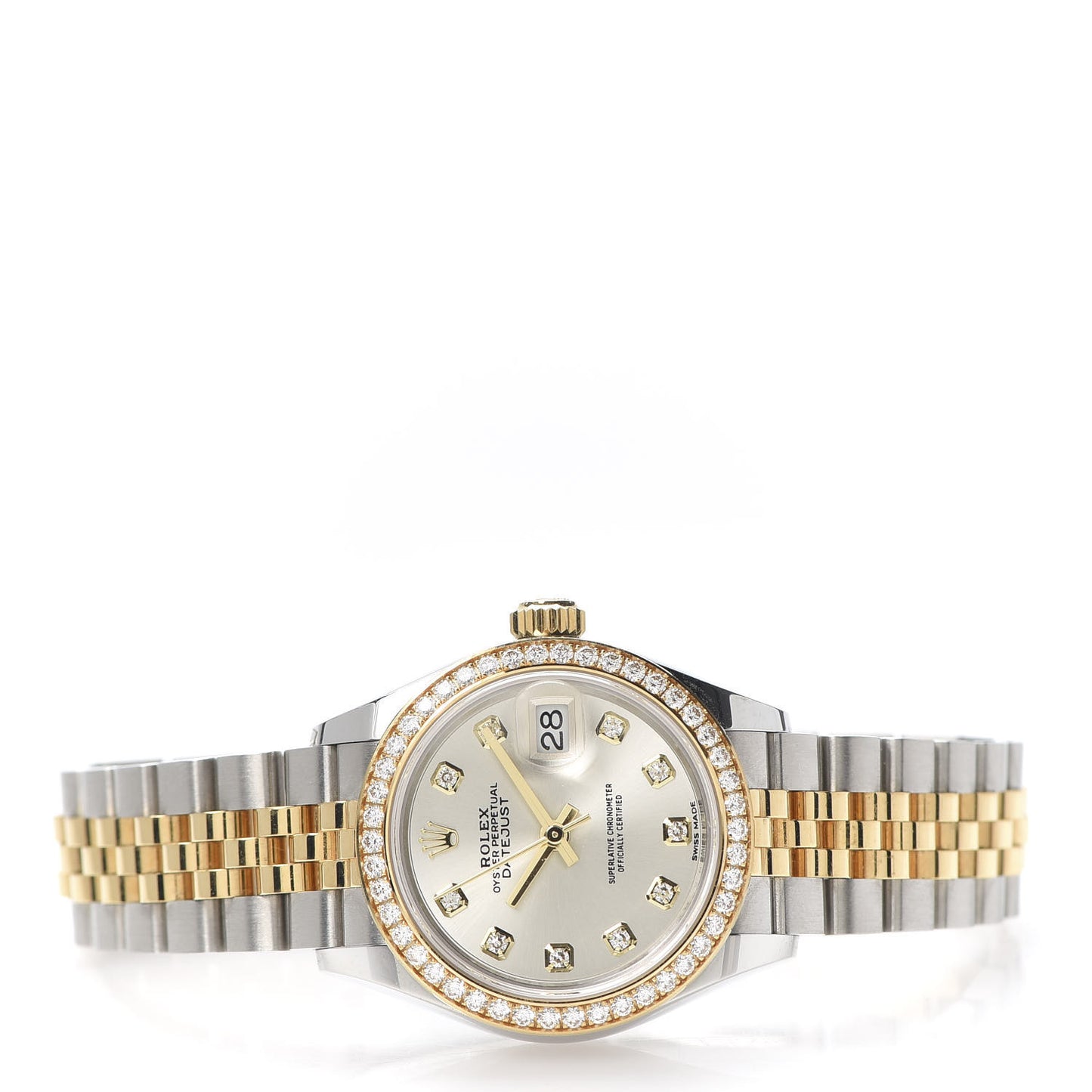 Stainless Steel 18K Yellow Gold Diamond 28mm Oyster Perpetual Datejust Watch Silver 279383