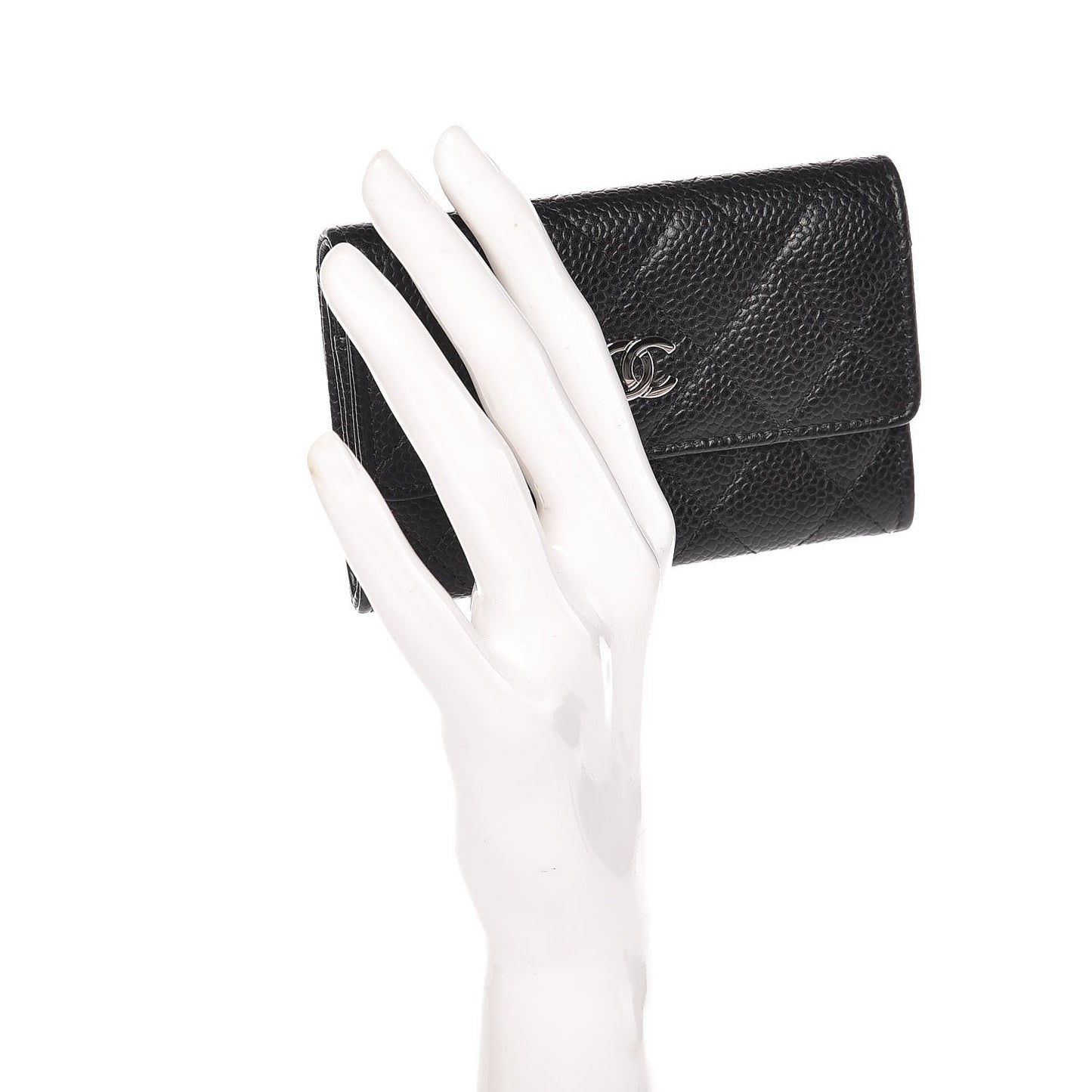 Caviar Quilted Flap Card Holder Black