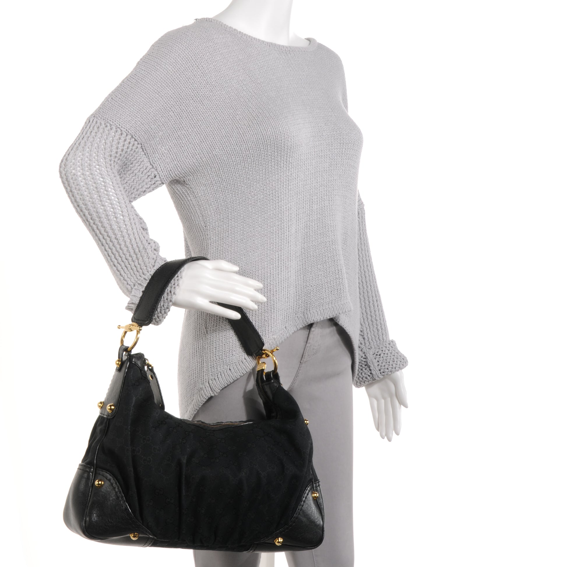 Gucci Monogram GG Medium Jockey Hobo Black 2 of 7