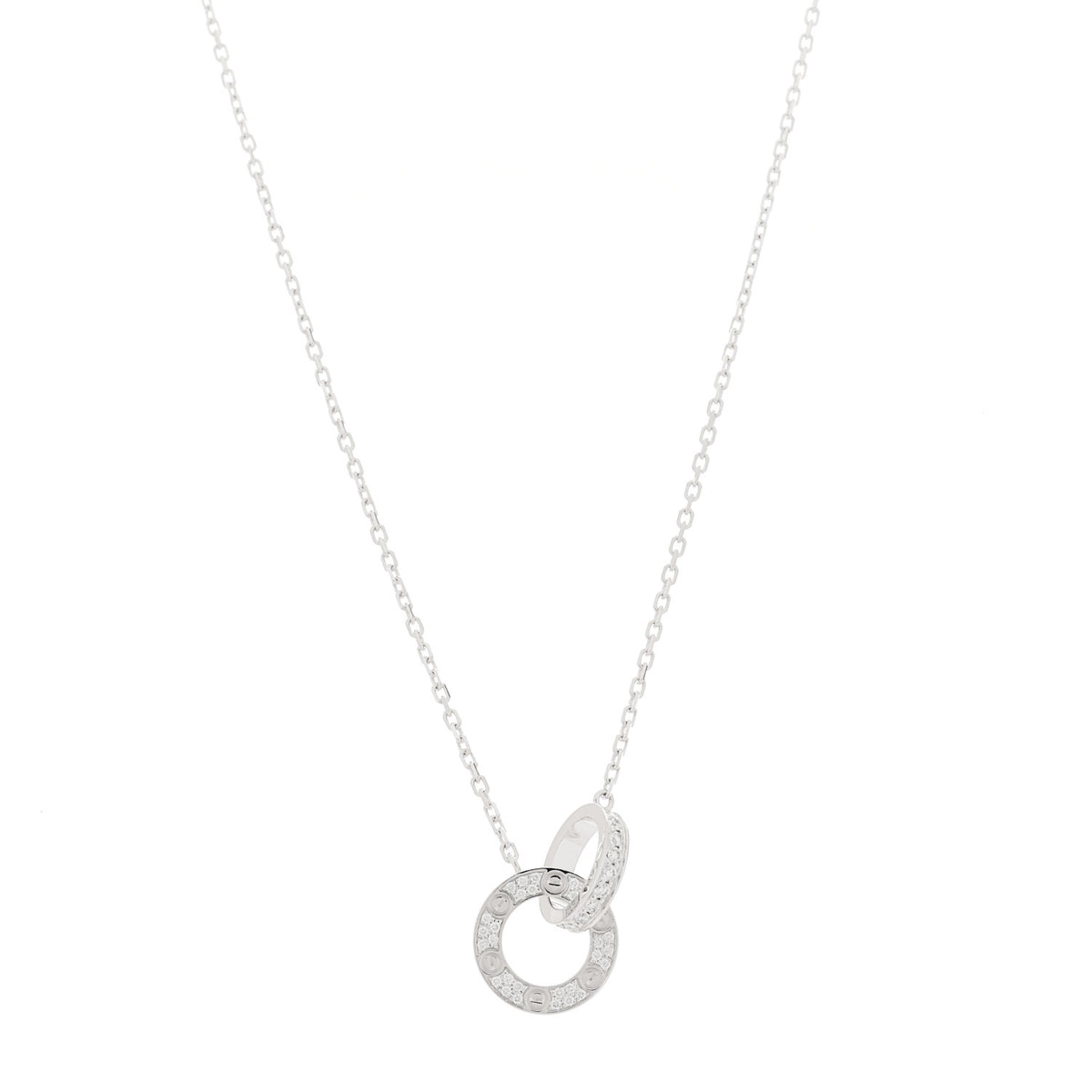 Cartier 18K White Gold Diamond Interlocking LOVE Paved Necklace 1 of 6
