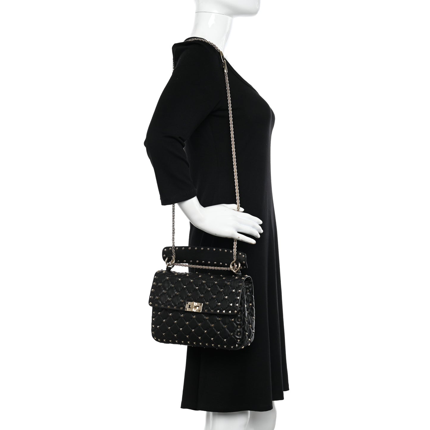 Lambskin Medium Rockstud Spike Shoulder Bag Black