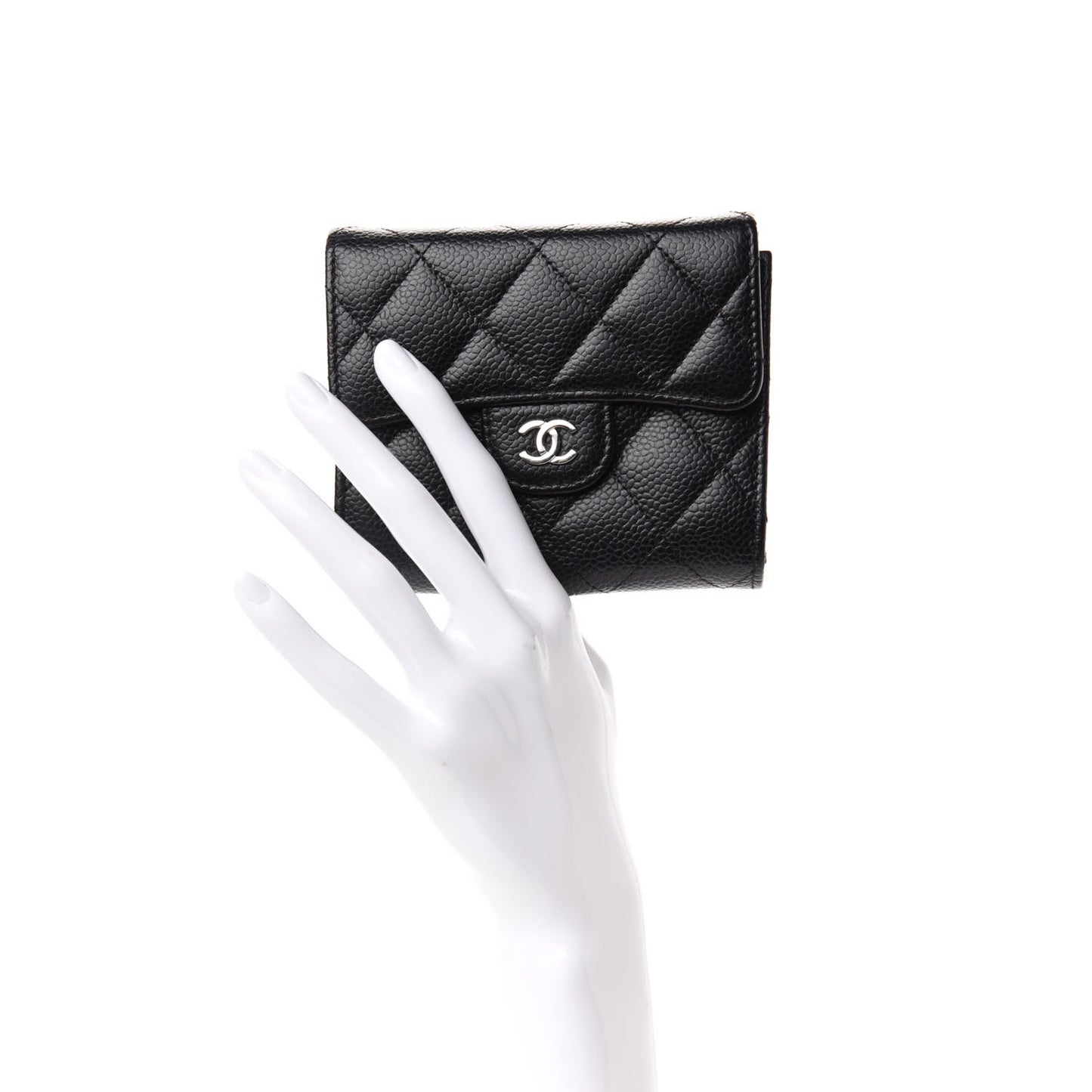Caviar Quilted Compact Flap Wallet Black
