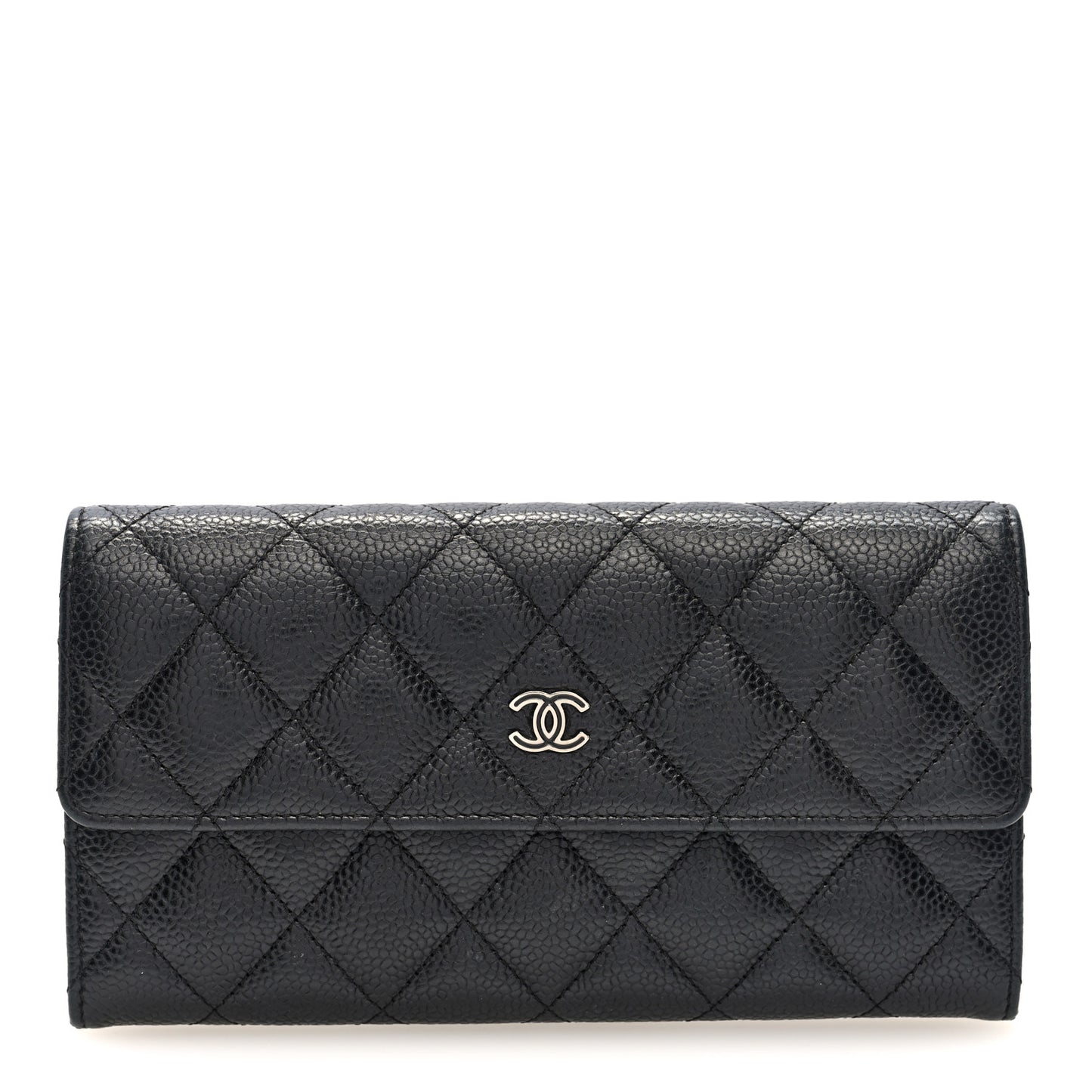 Caviar Quilted Large Gusset Flap Wallet Black