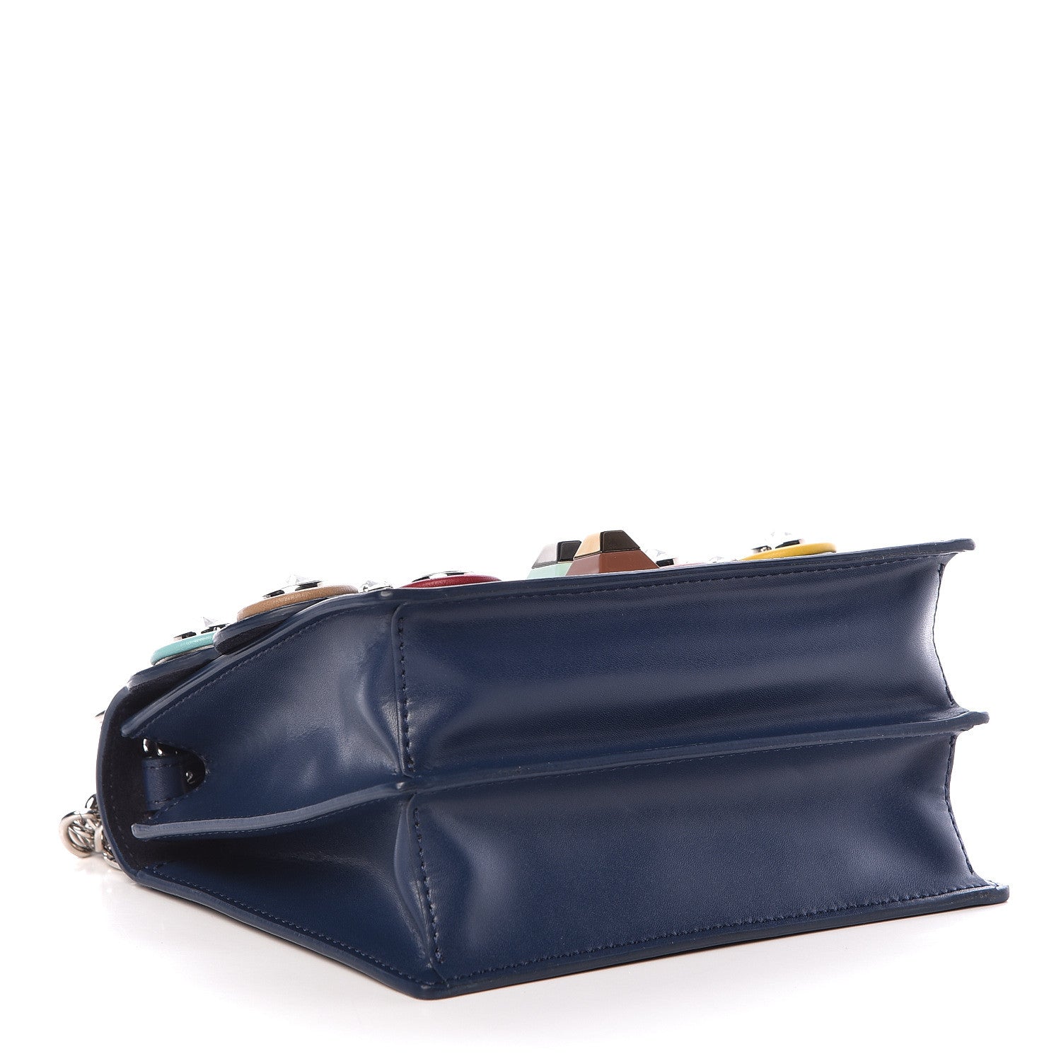 Fendi Calfskin Crystal Studded Small Kan I Shoulder Bag Blueberry Multicolor 4 of 10