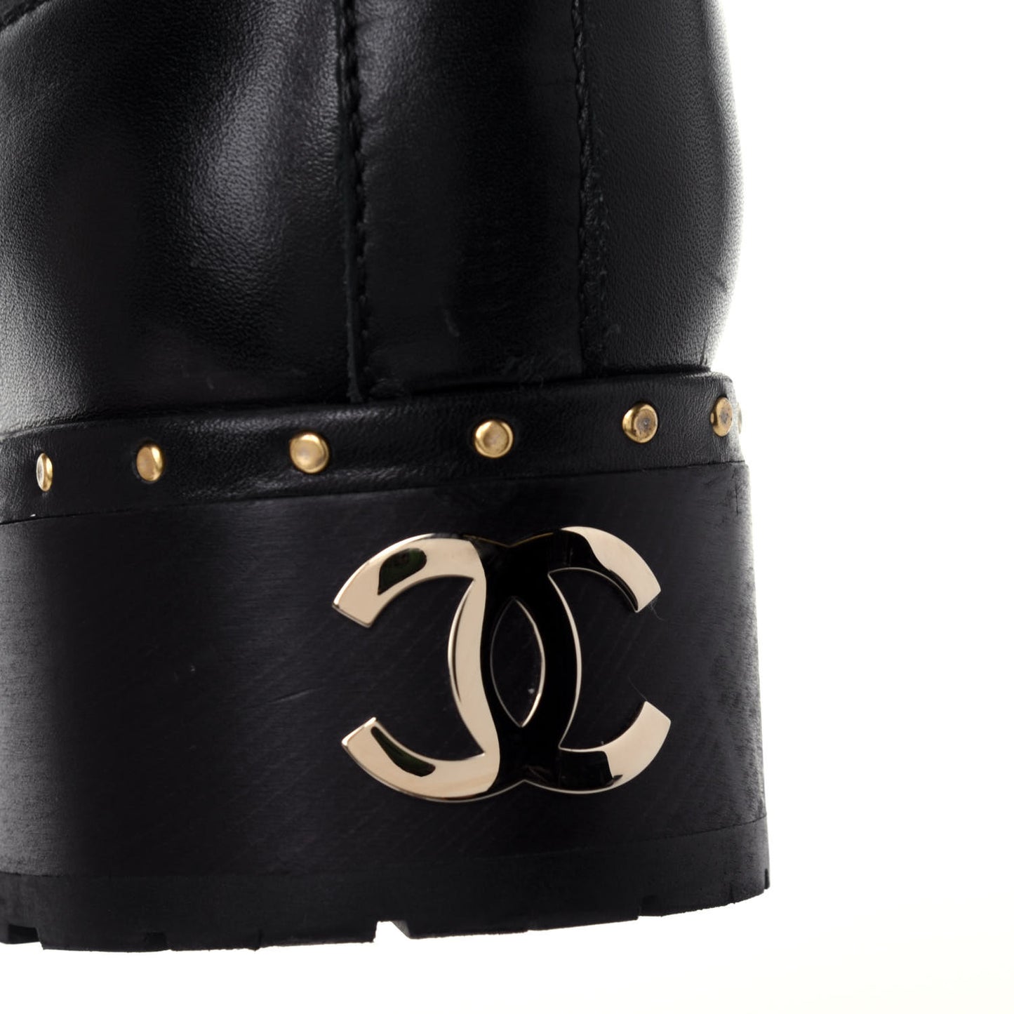 Shearling Chain Studded CC High Boot 38 Black