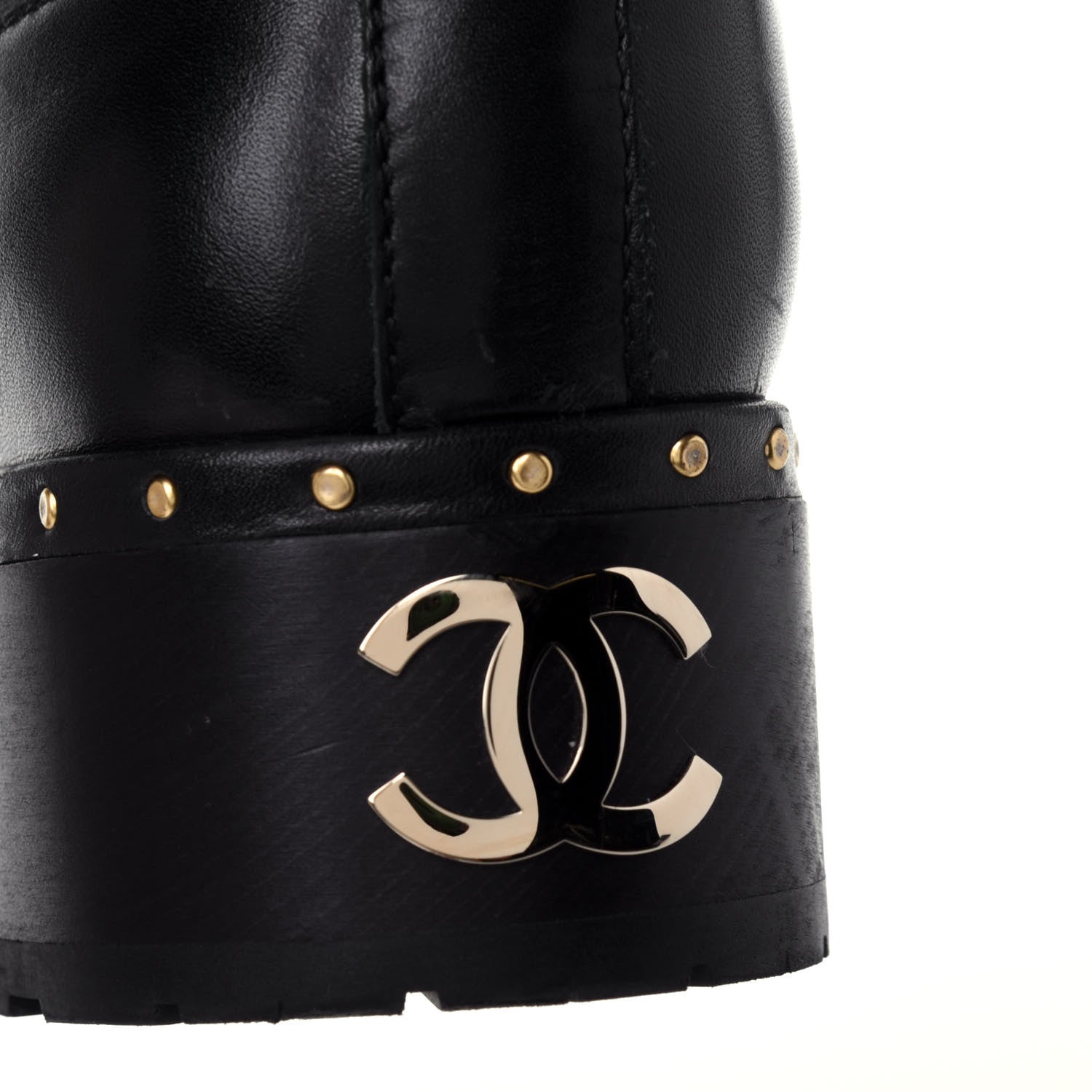 Chanel Shearling Chain Studded CC High Boot 38 Black 10 of 12