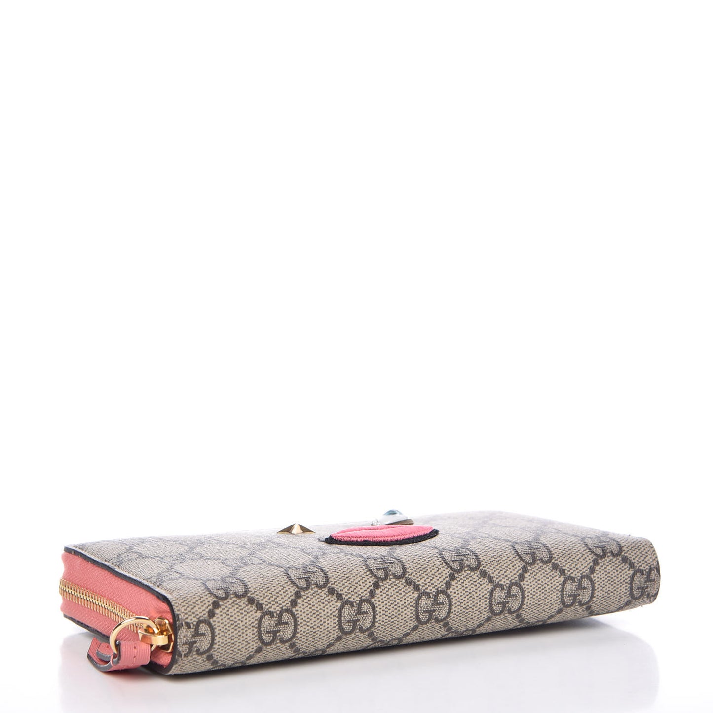 GG Supreme Monogram Embroidered Face Zip Around Wallet Pink