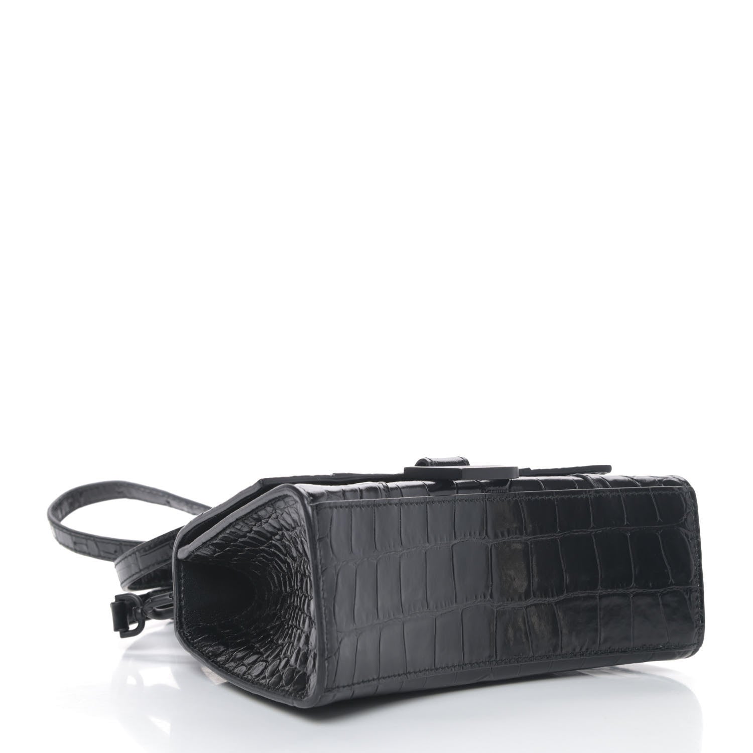 Balenciaga Shiny Calfskin Monochrome Crocodile Embossed Hourglass Top Handle Bag XS Black 3 of 4