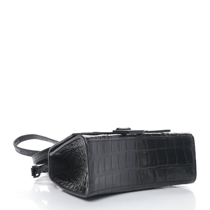 Balenciaga Shiny Calfskin Monochrome Crocodile Embossed Hourglass Top Handle Bag XS Black 3 of 4