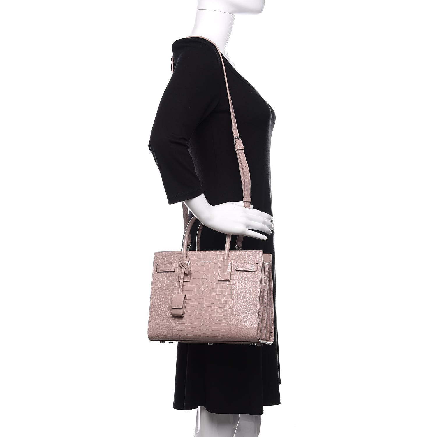 Saint Laurent Calfskin Crocodile Embossed Baby Sac De Jour Rose Antic 2 of 12