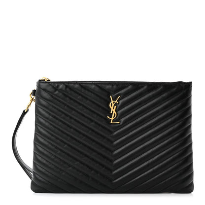 Saint Laurent Calfskin Matelasse Monogram Cassandre Tablet Pouch Black 1 of 11