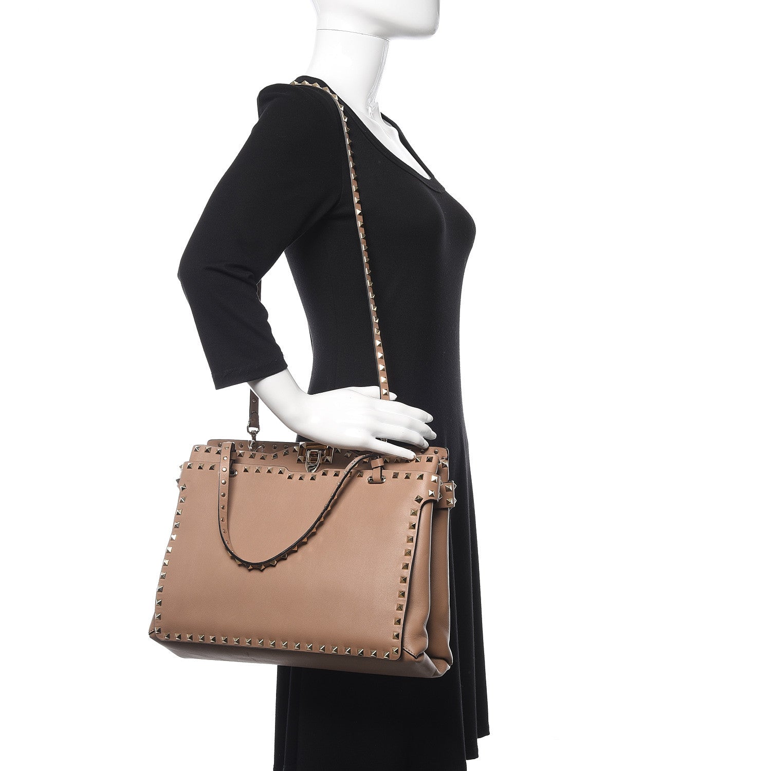 Valentino Garavani Vitello Rockstud Flip Lock Tote Alpaca 2 of 16
