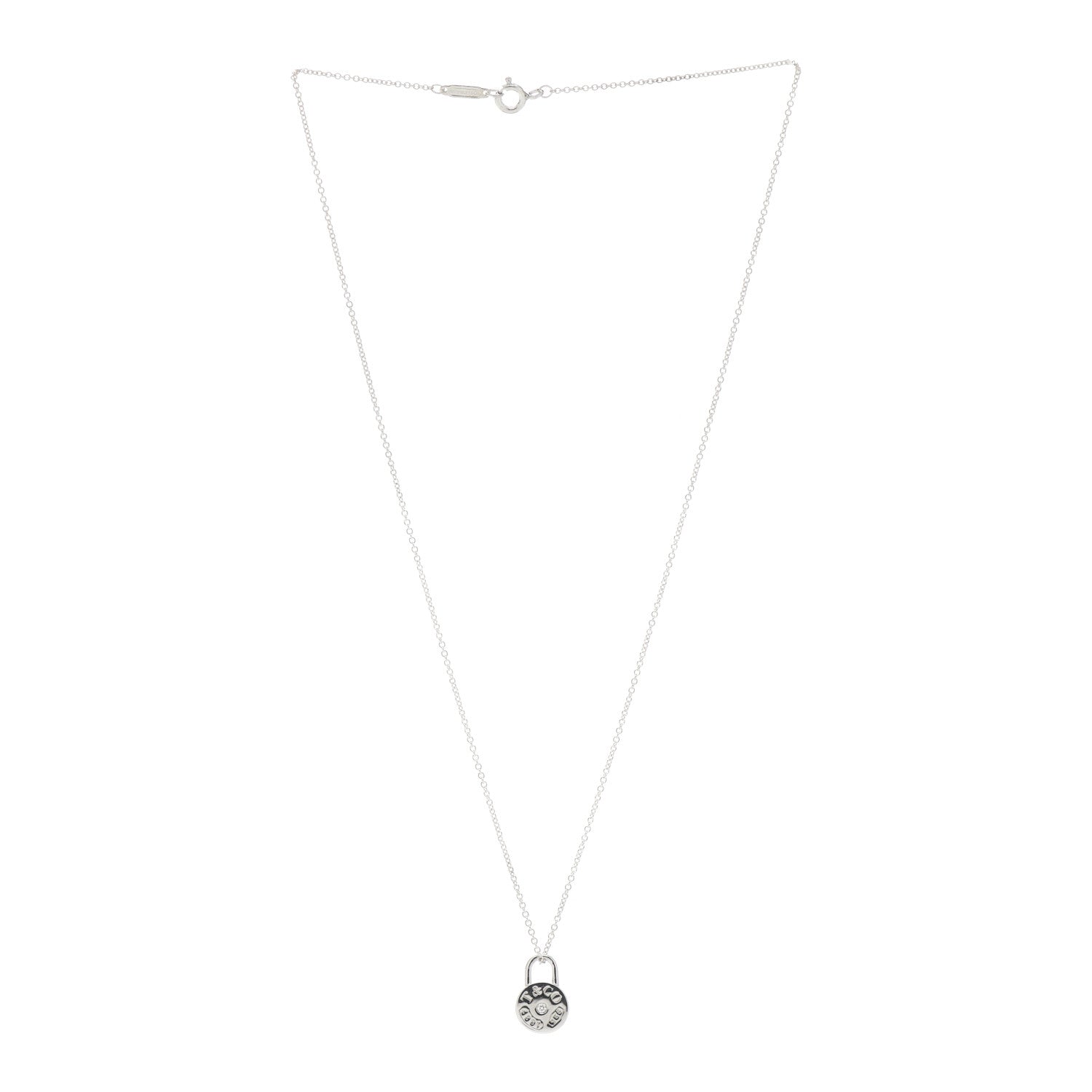 Tiffany Sterling Silver Diamond 1837 Circle Lock Necklace 3 of 4