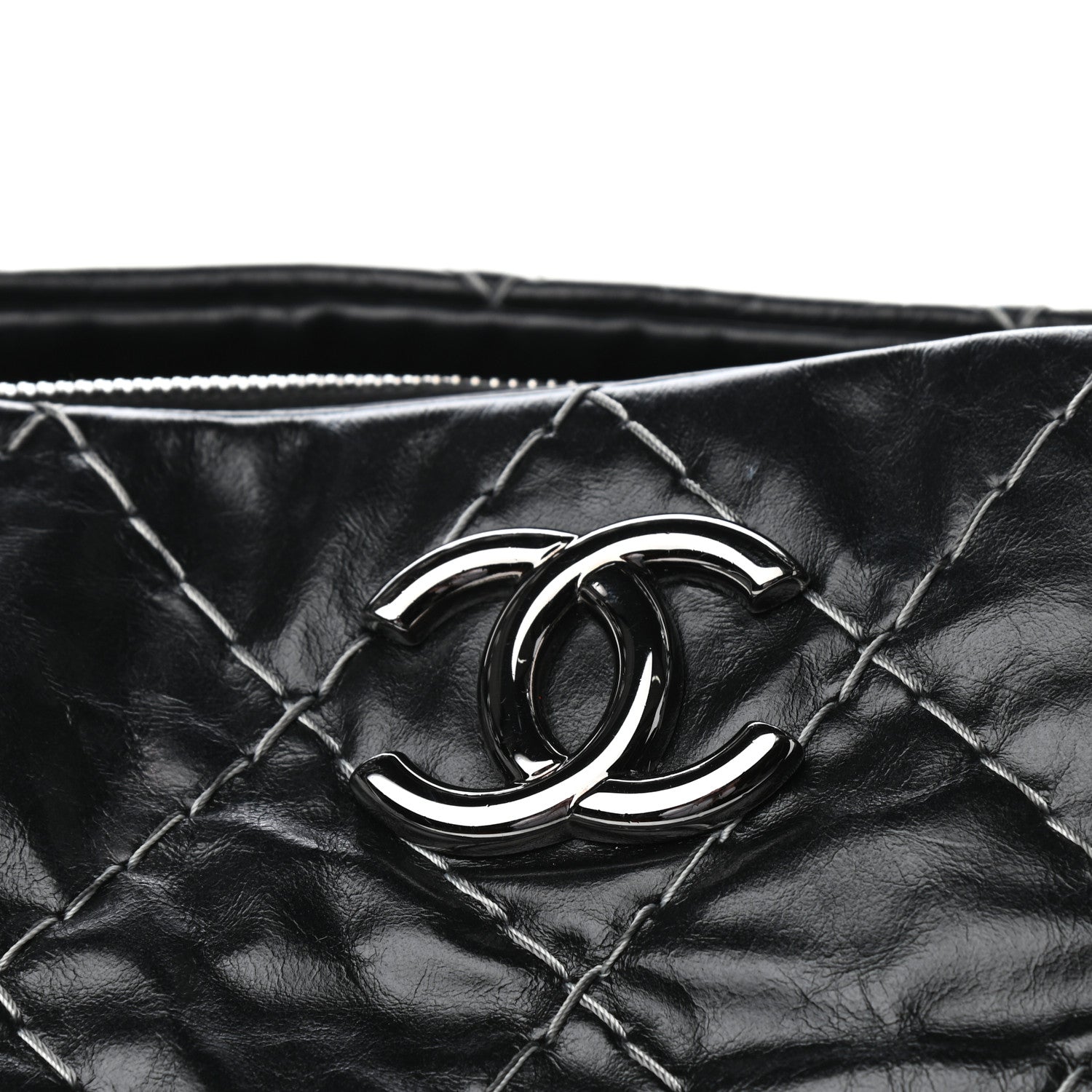 Chanel Glazed Goatskin Double Contrast Stitch Large Tote Black 10 of 11