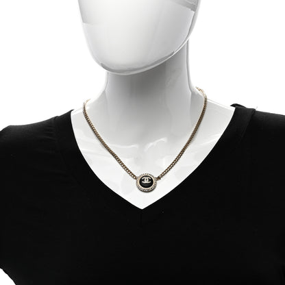 Chanel Metal Lambskin Crystal CC Pendant Necklace Black Gold 2 of 4